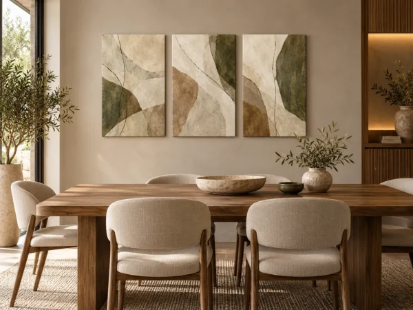 Triptyque Abstrait Olive Minimaliste - DECO HOUSE