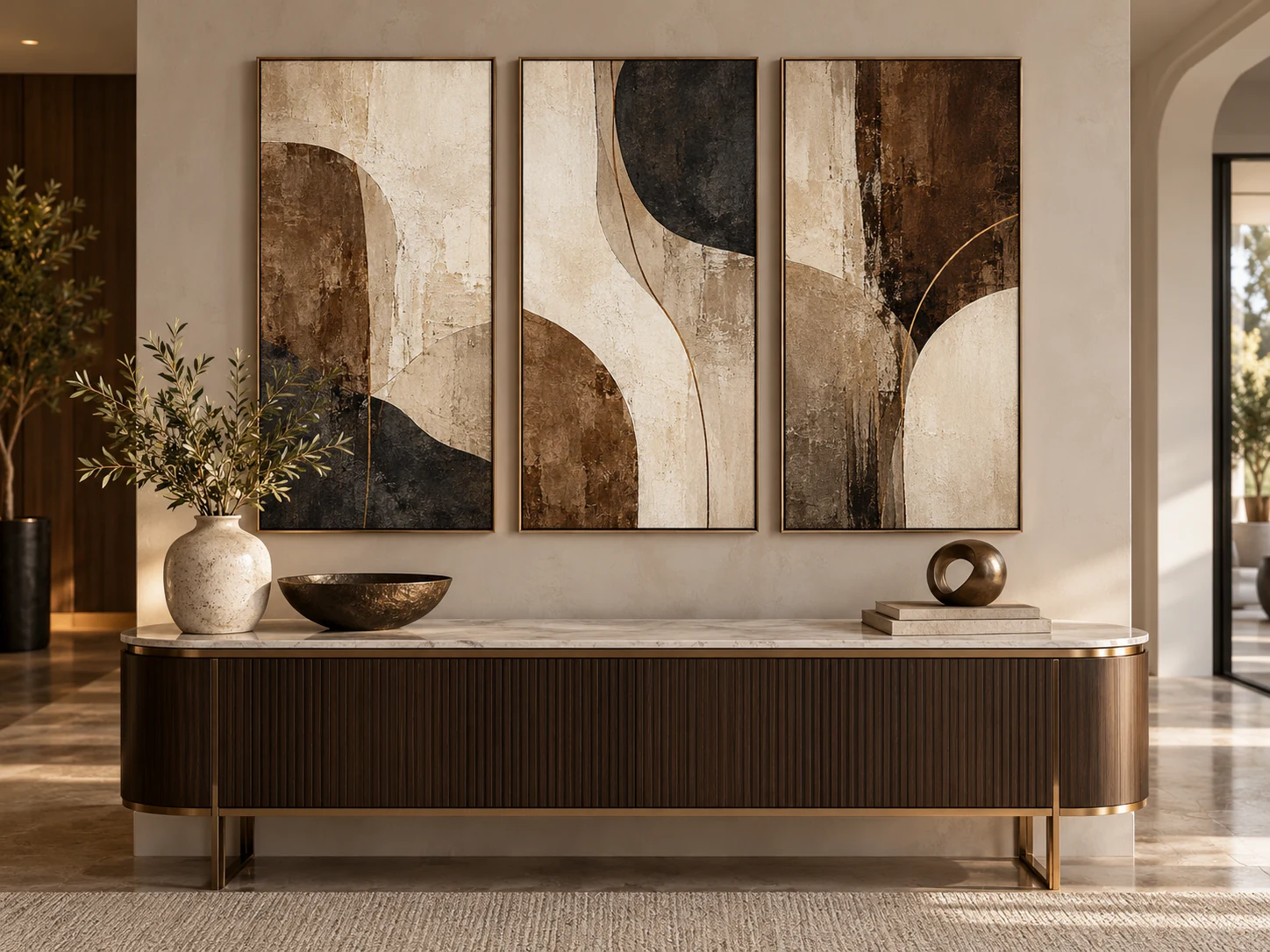 Triptyque Abstrait Terre & Graphite - DECO HOUSE