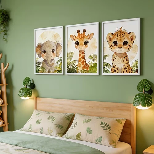 Triptyque Animaux Safari Enfant - Tablouk Maroc