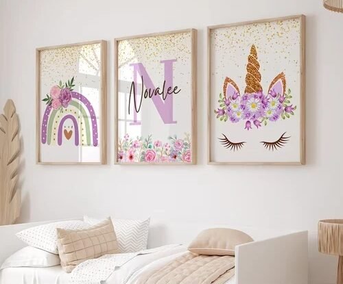 Triptyque Prénom Licorne Pastel - Tablouk