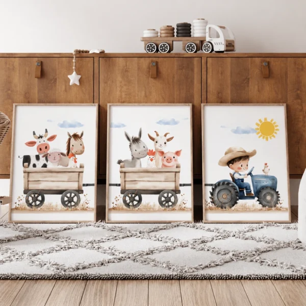 Triptyque Animaux Ferme Tracteur - Tablouk Maroc