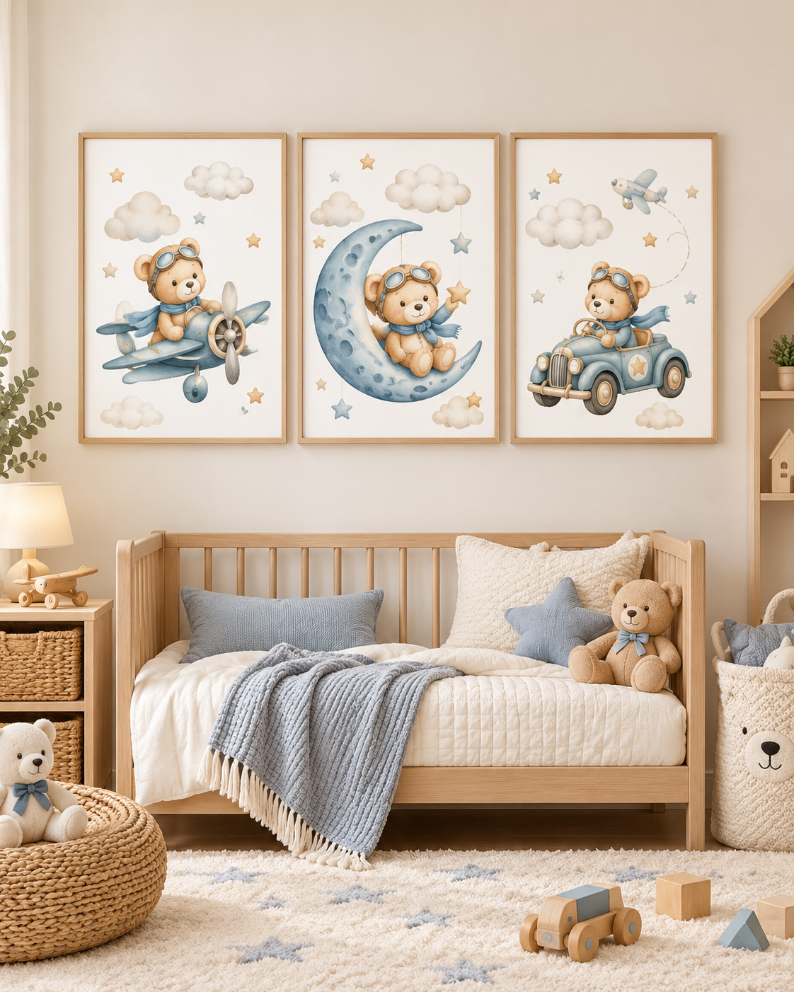 Triptyque enfant vue de face Ours Aviateur