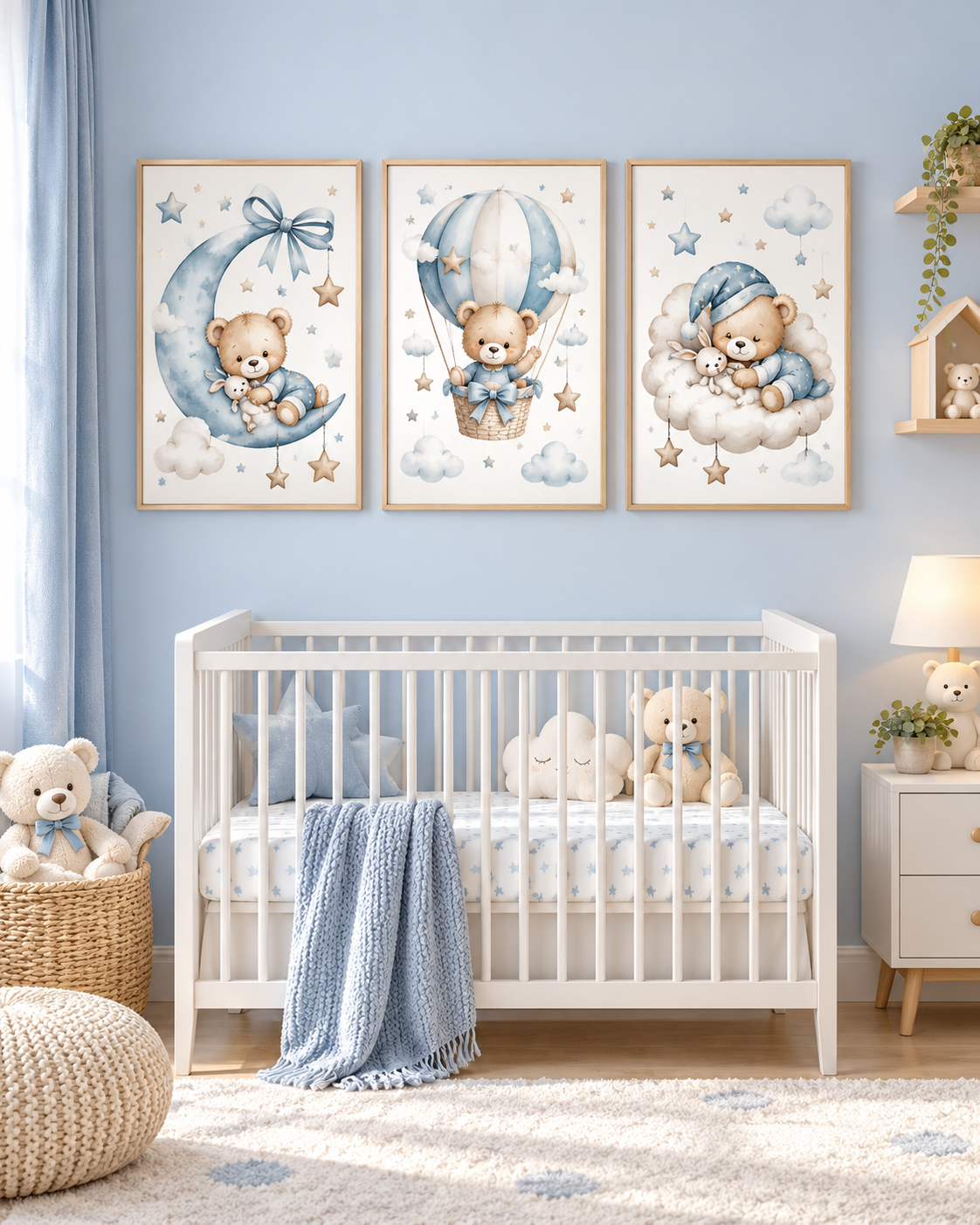 Triptyque enfant vue de face Ours Lune Bleu