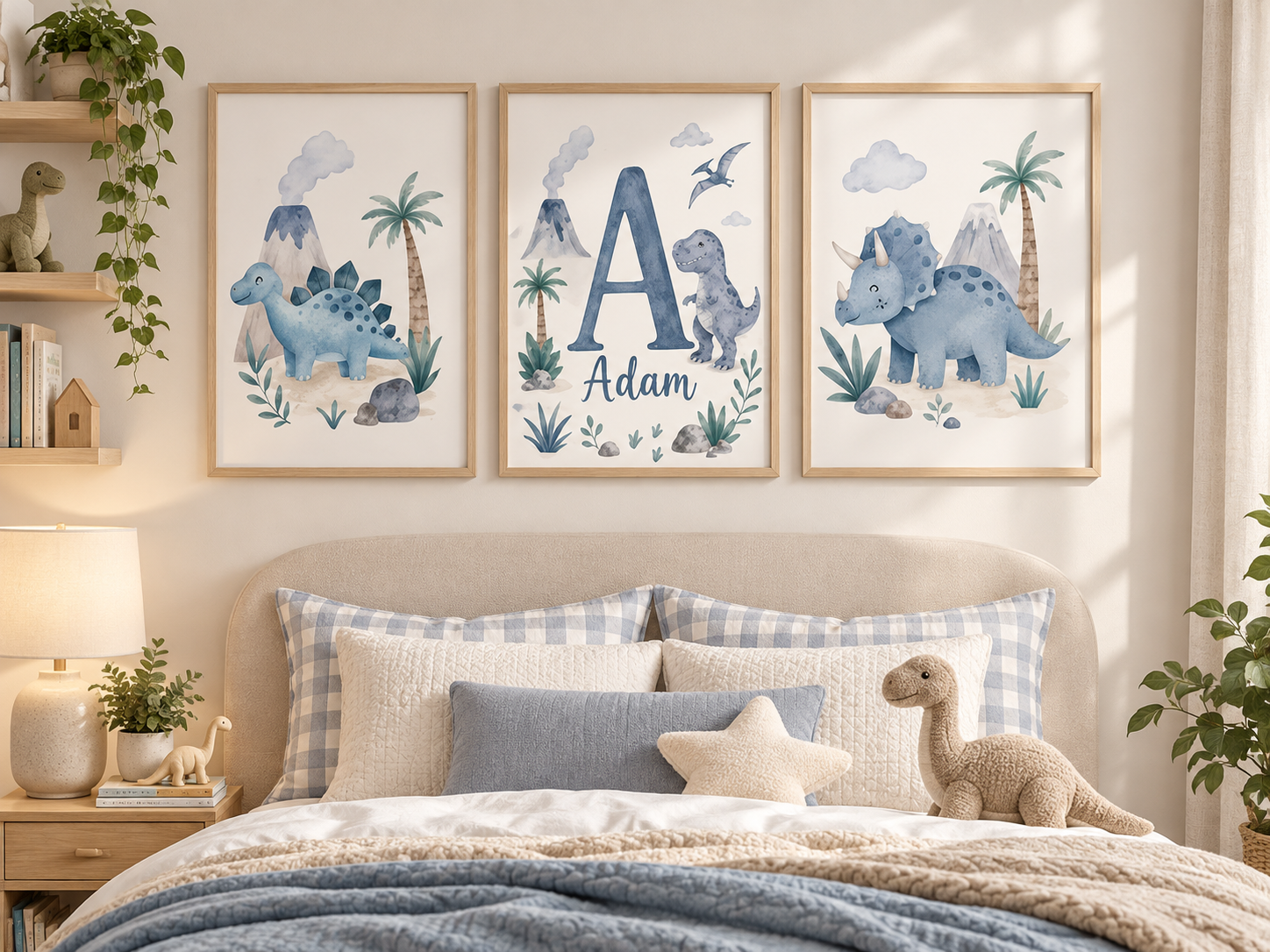Triptyque Dinosaures Prénom Bleu - Tablouk Maroc
