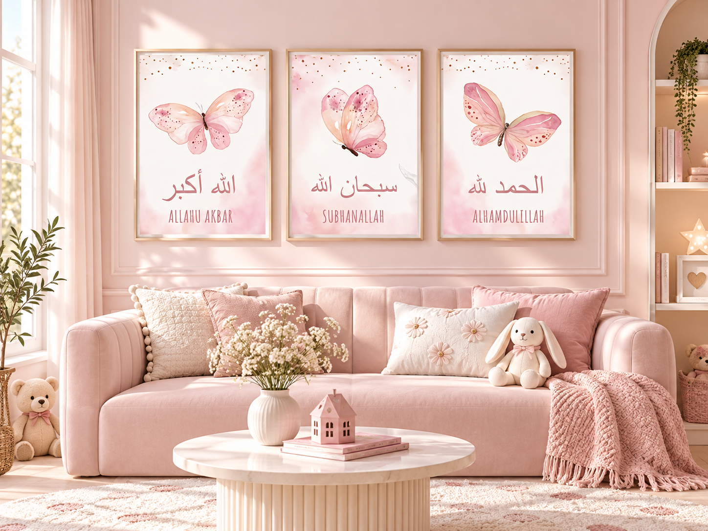 Triptyque Islamique Papillons Rose - Tablouk Maroc