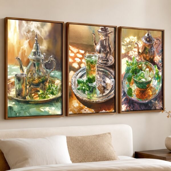 Triptyque Thé Marocain Aquarelle - Tablouk Maroc