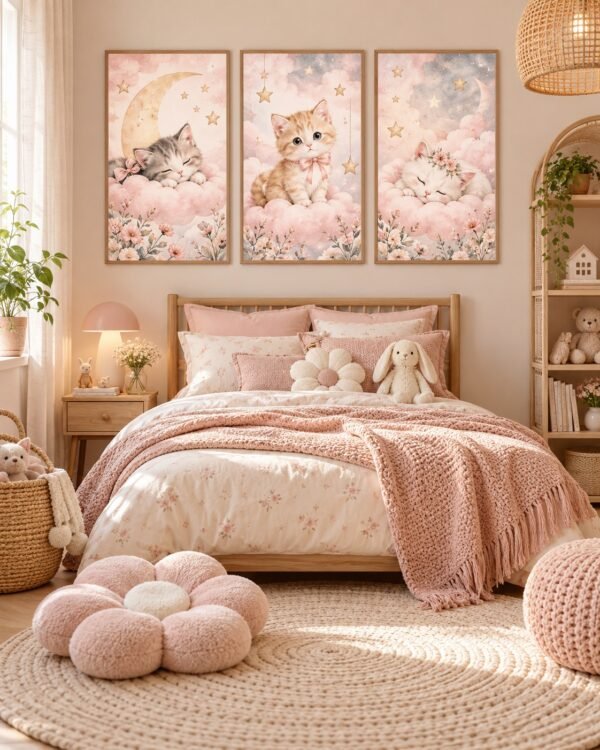 Triptyque Enfant – Chatons Pastel