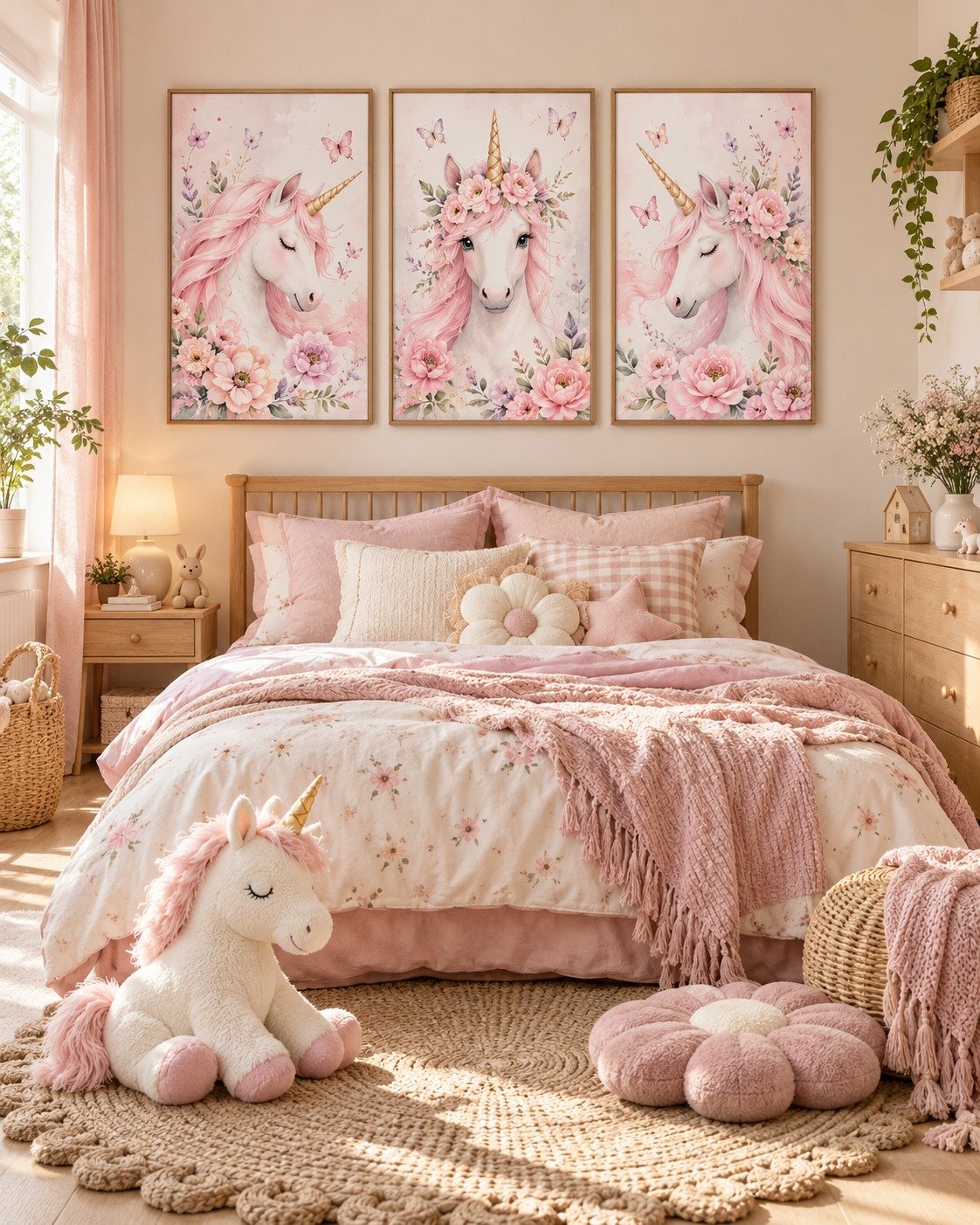 Triptyque Enfant – Licornes Roses