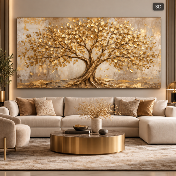 Tableau Arbre Doré Élégance – Mockup 3D
