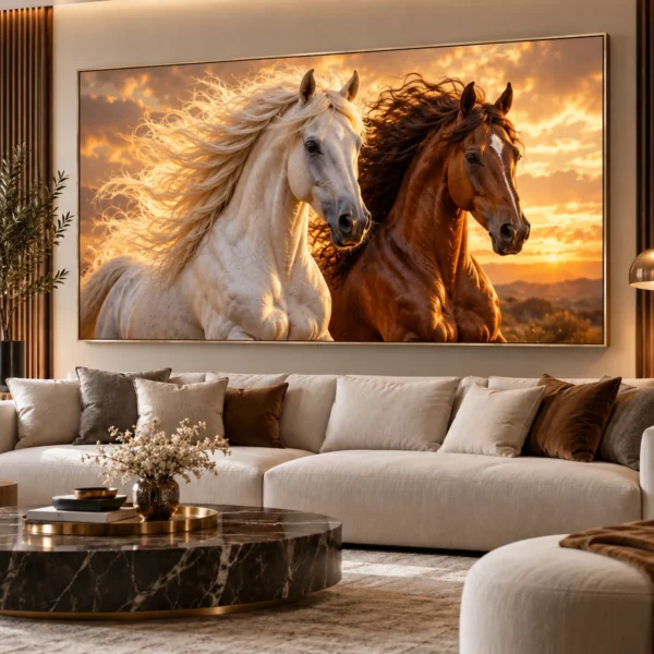 Tableau Chevaux – Duo Blanc & Alezan – DECO HOUSE
