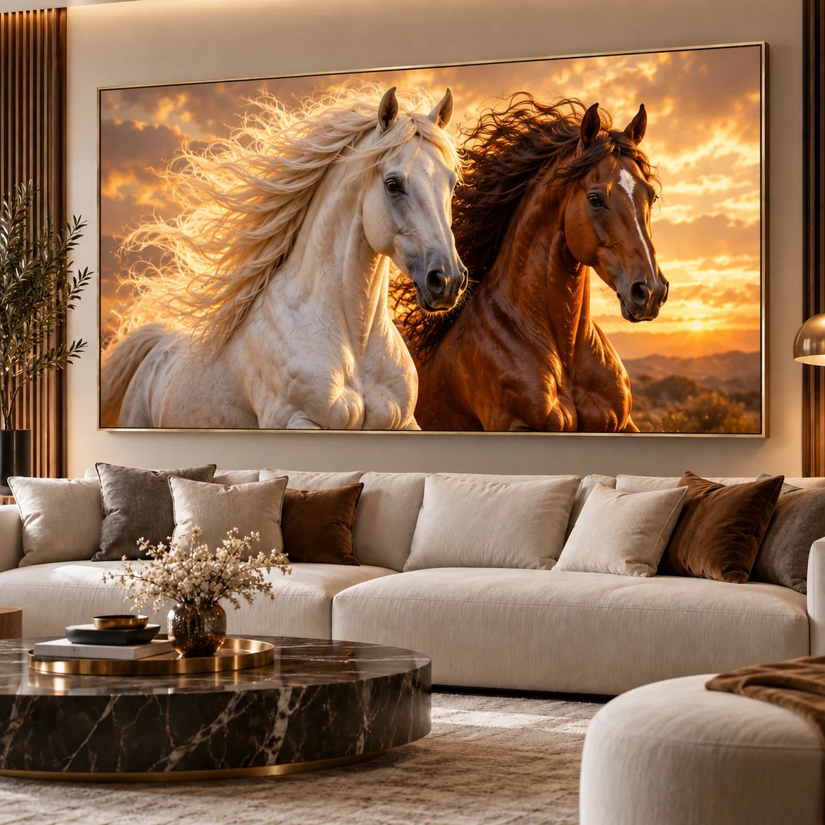 Tableau Chevaux – Duo Blanc & Alezan – DECO HOUSE