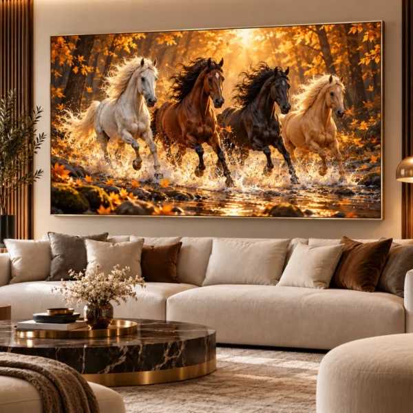 Tableau Chevaux – Forêt d’Automne Dorée – DECO HOUSE