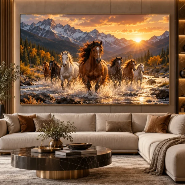 Tableau Chevaux – Rivière des Montagnes Dorées – DECO HOUSE