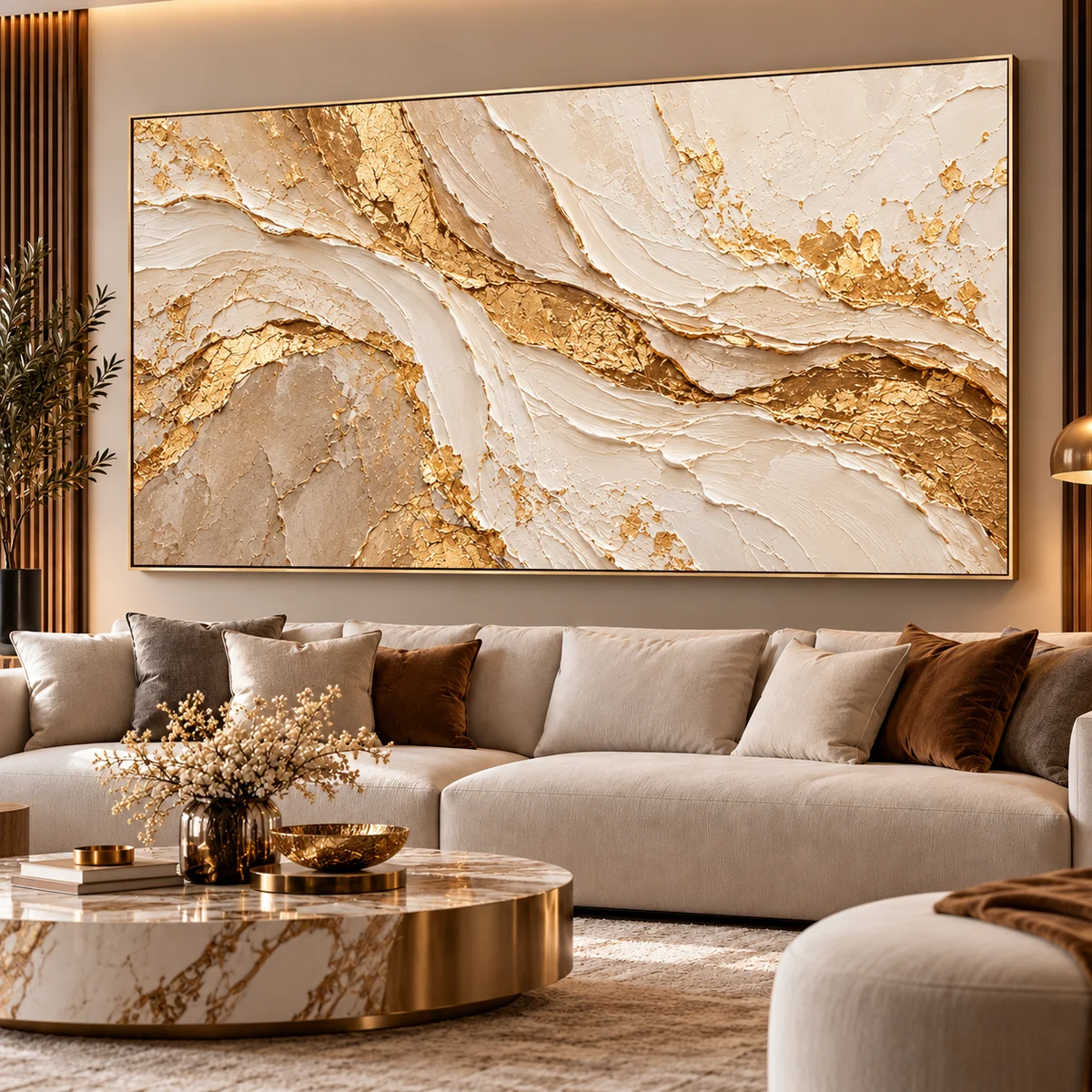Tableau Doré – Texture Ivoire & Or – DECO HOUSE