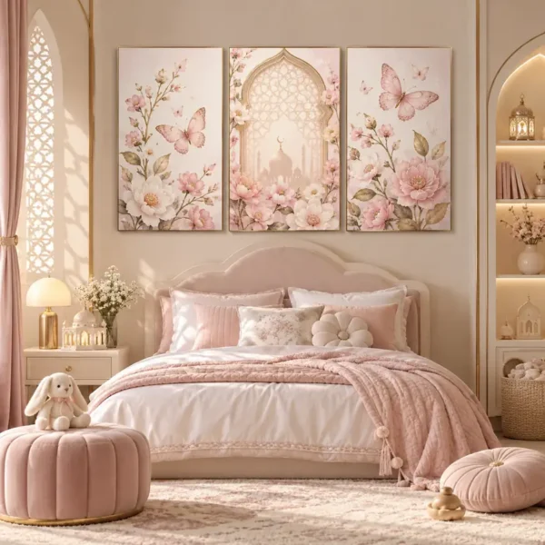 Chambre Pastel aux Motifs Floraux et Dorés