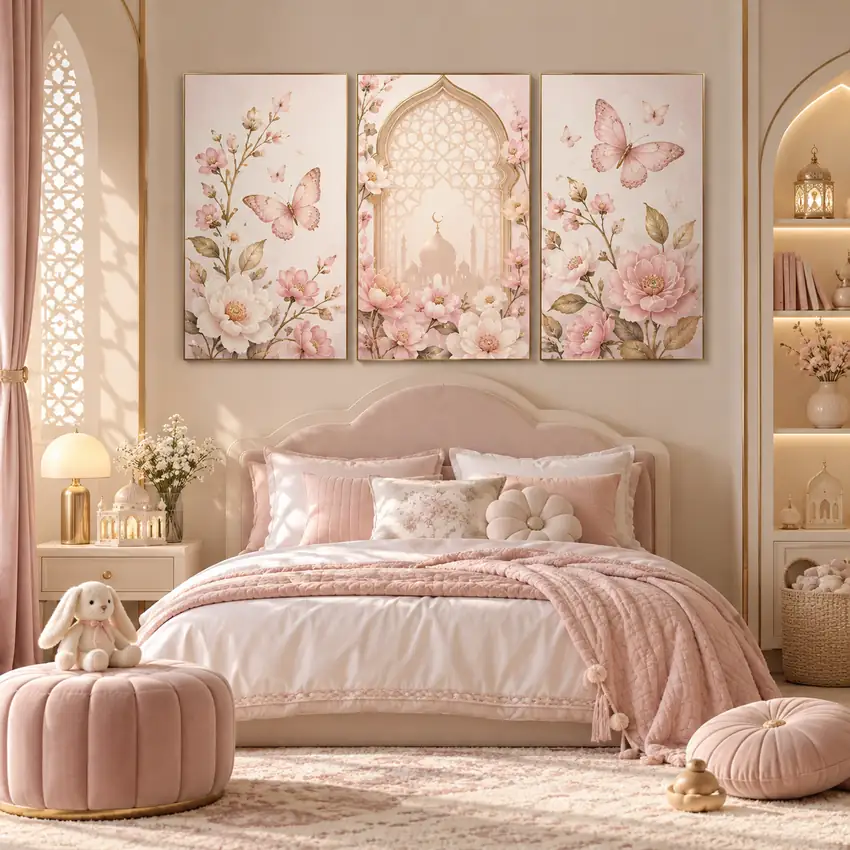 Chambre Pastel aux Motifs Floraux et Dorés