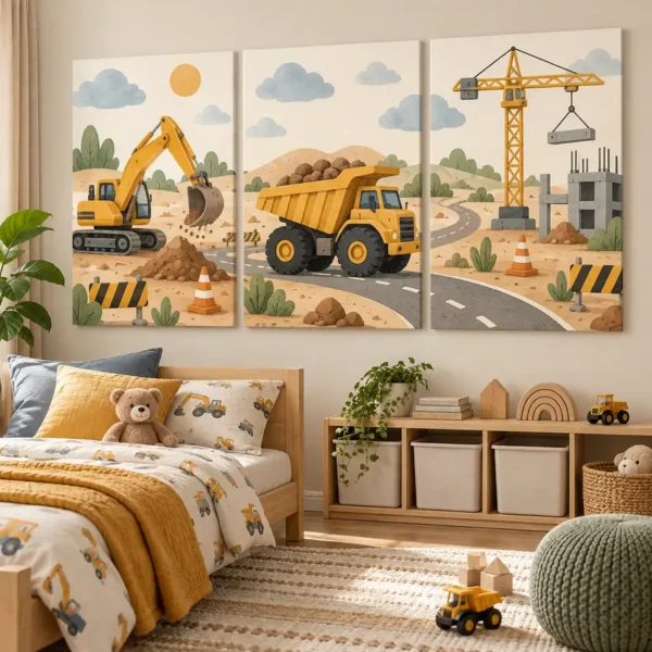 Chambre d’Enfant aux Véhicules de Chantier
