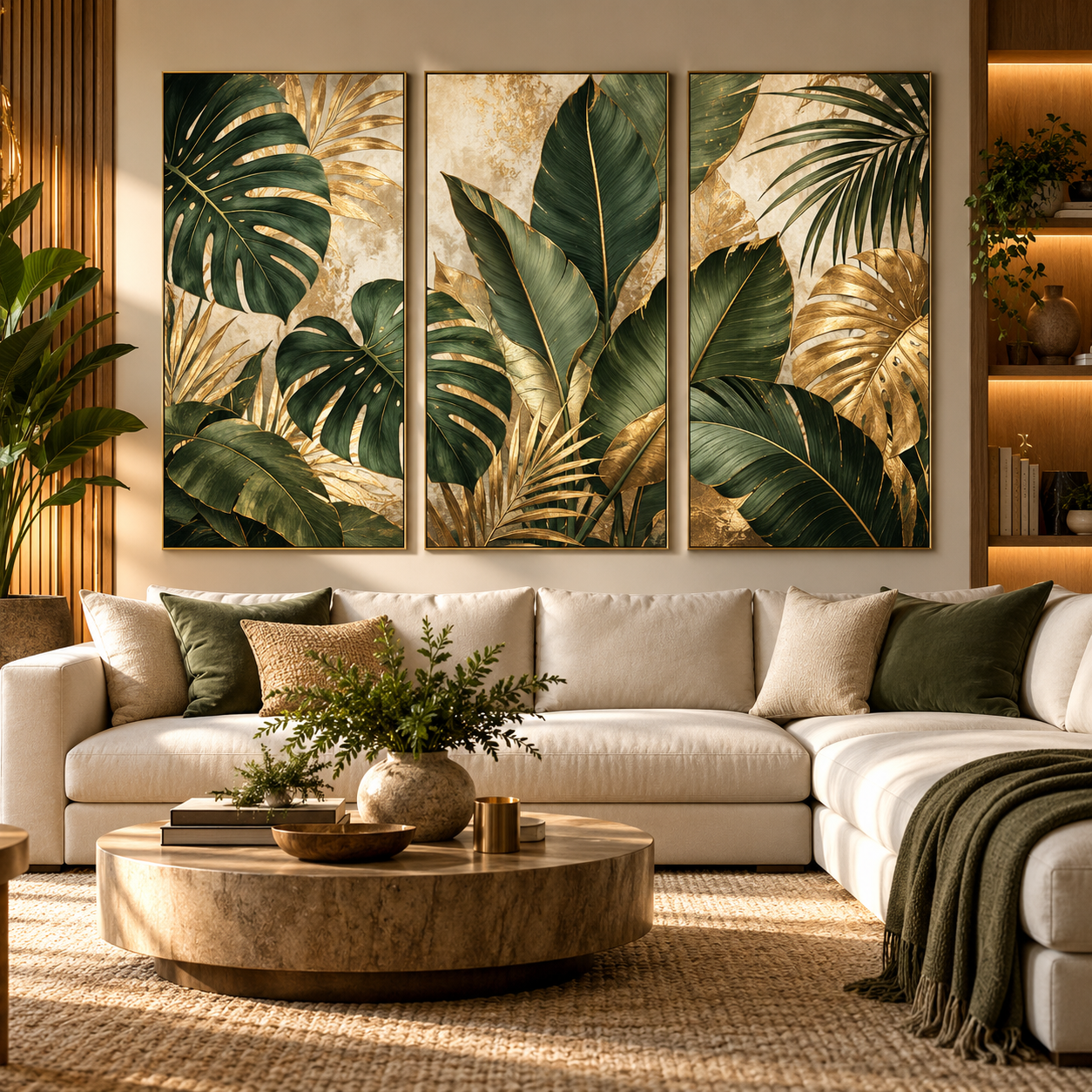 Triptyque Nature – Feuillage Tropical Doré – DECO HOUSE