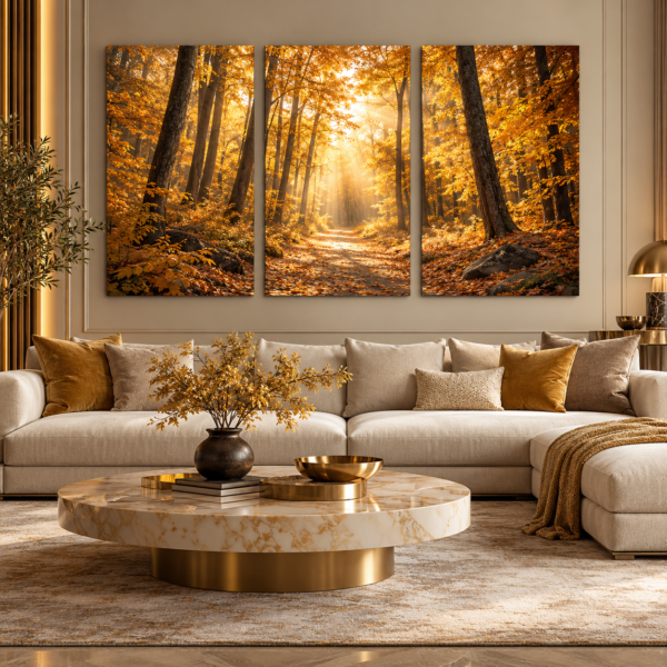 Triptyque Nature – Forêt d’Automne Dorée – DECO HOUSE